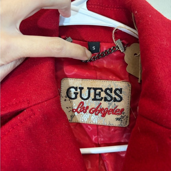 Vintage Y2K GUESS Preppy Pea Coat Women's Cherry Red Wool Jacket - Size Small - Picture 13 of 14